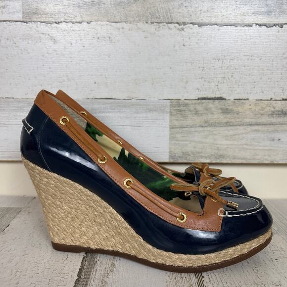Milly for Sperry Top-Sider Women’s 9.5 Blue Leather Espadrille Wedge Sandals - Picture 2 of 9